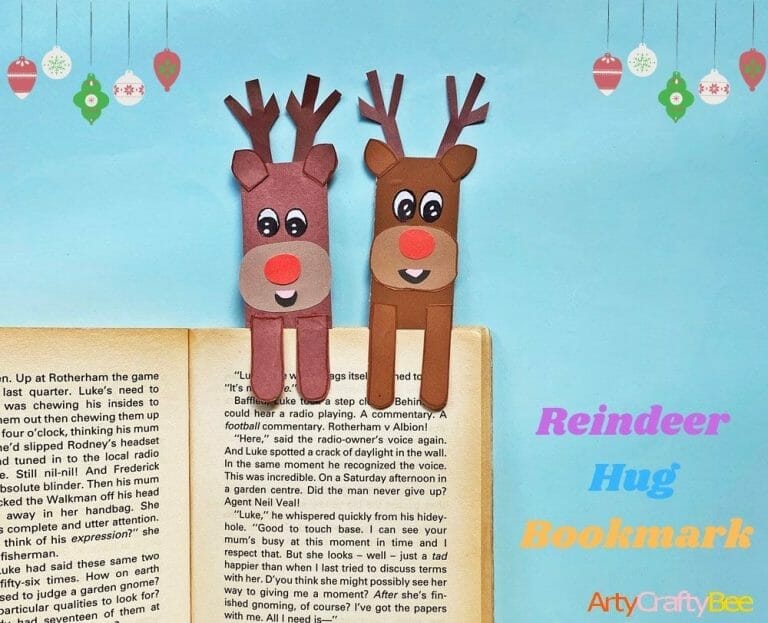 How To Make Easy Reindeer Hug Bookmark (+2 Free Templates)