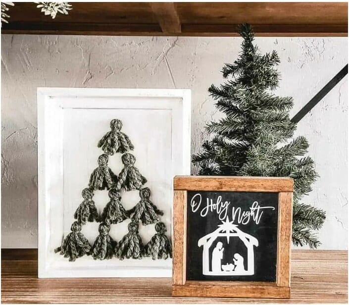 DIY Framed Yarn Christmas Tassel Tree