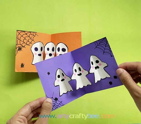 Easy Ghost Pop Up Card Halloween Craft For Kids (2 Patterns)