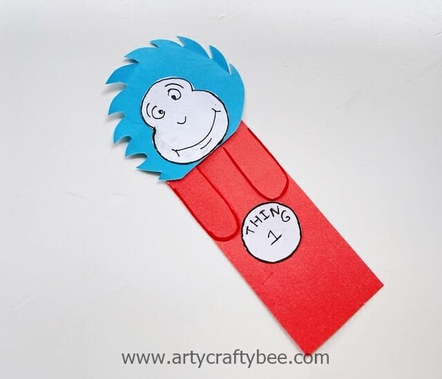 7 glue the thing 1 and thing 2 label on the bookmark