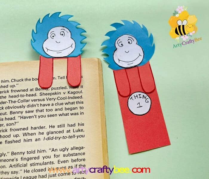 thing 1 and thing 2 bookmark craft for kids
