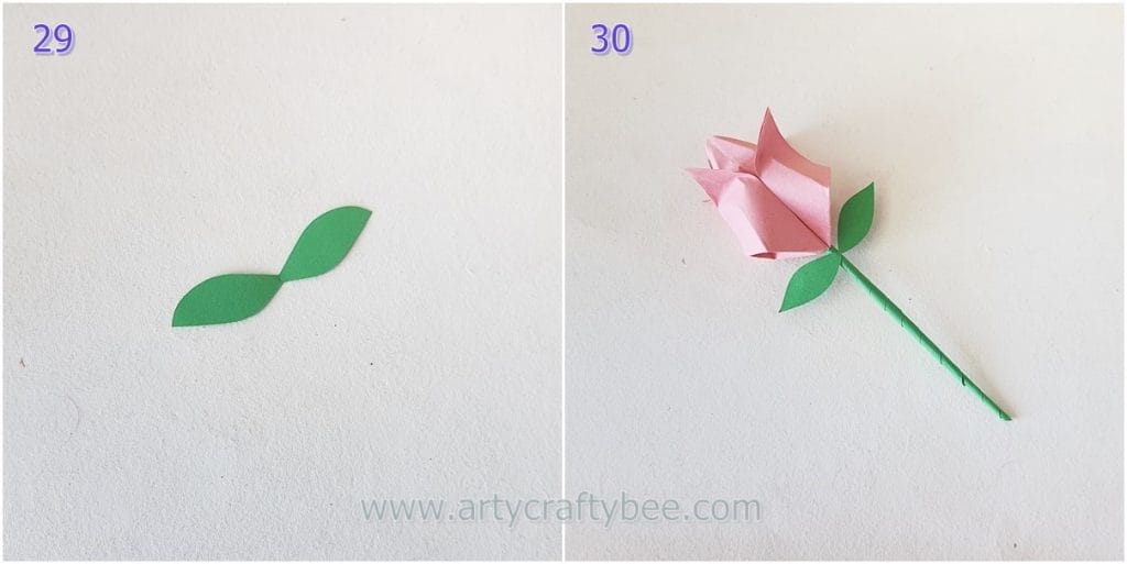 origami tulip flower and stem